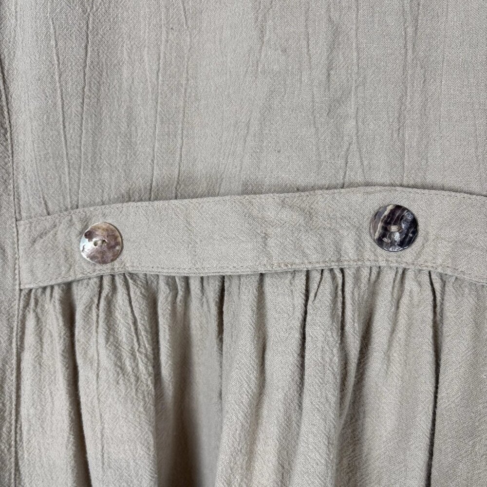 CMC Color Me Cotton Linen-Look Dress Small S Beige Tan Midi Pocket Made In USA - Picture 9 of 12